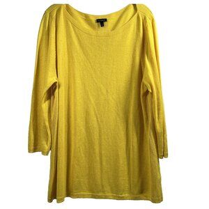 Talbots Women's Sweater Top XL Solid Yellow Lightweight Linen Blend Short Slv